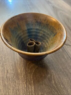 Handmade Glazed Ceramic Bowl in Blue and Brown